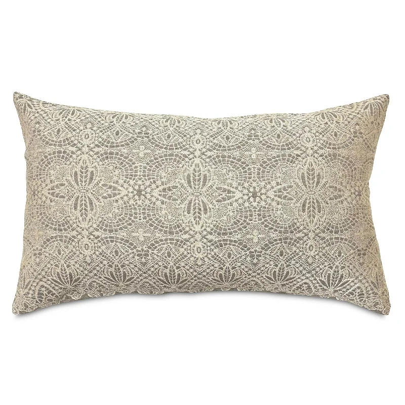 Beige Boho Embroidered Lumbar Pillow Cover 15x26