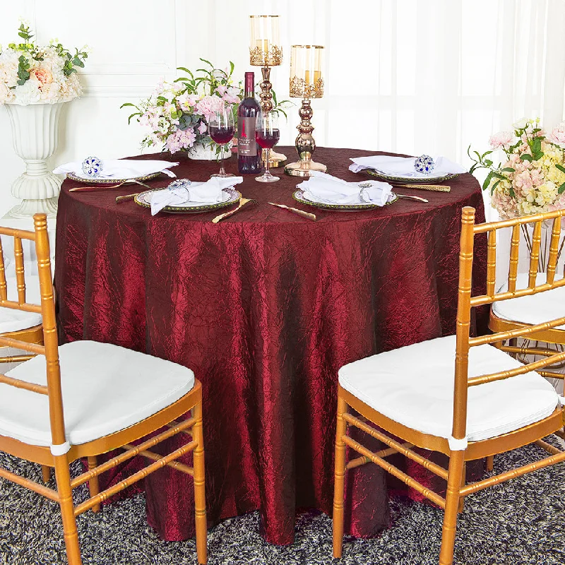 132" Round Crushed Taffeta Tablecloth - Burgundy (1pc)