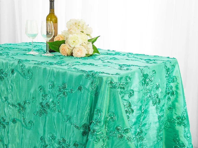 90"x156" Seamless Rectangular Ribbon Taffeta Tablecloth - Tiff Blue/Aqua Blue (1pc)