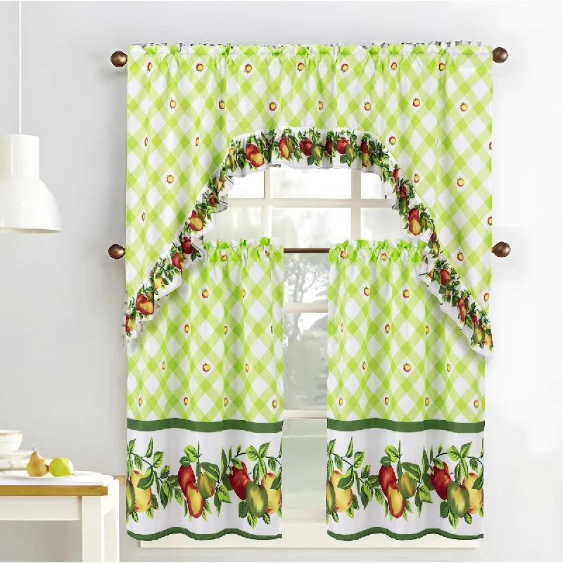 Ruffle Apple Tier and Valance Kitchen Curtain Set