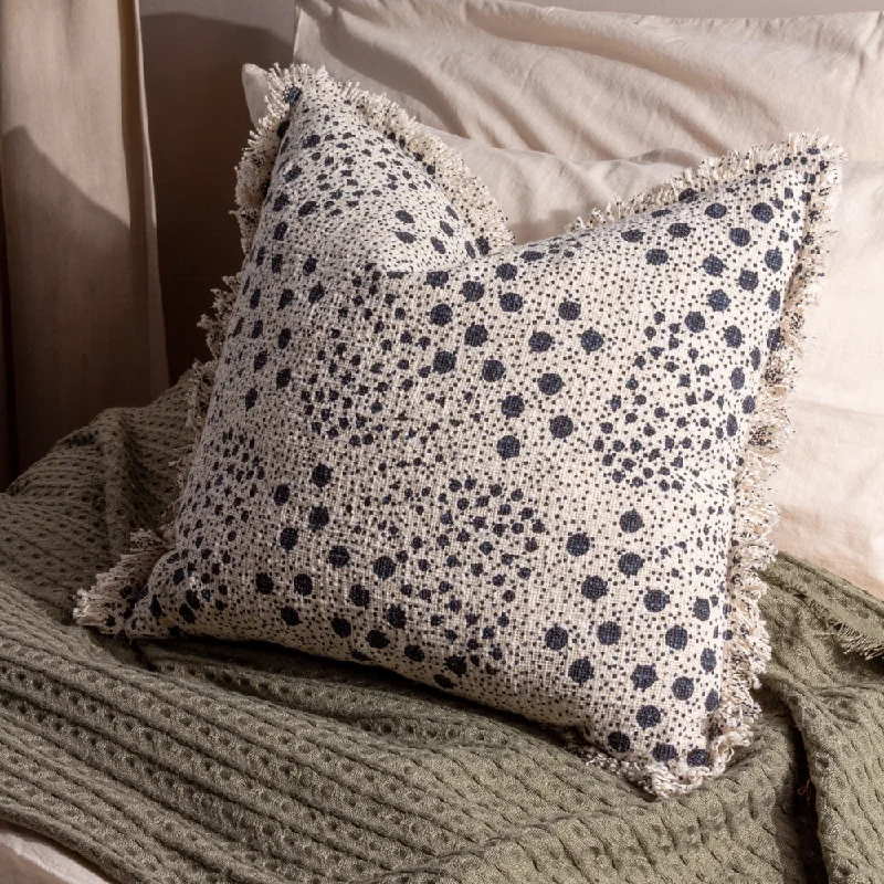 Hara Woven Fringed Cotton Cushion Ink