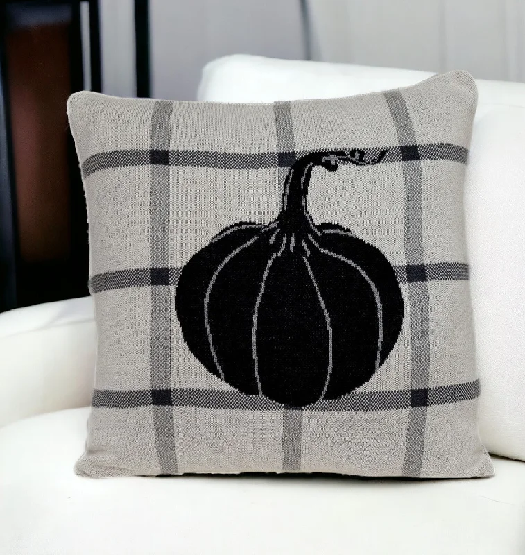 Grey Plaid Pumpkin Throw Pillow