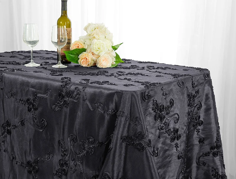 90"x132" Seamless Rectangular Ribbon Taffeta Tablecloth - Pewter/Charcoal (1pc)