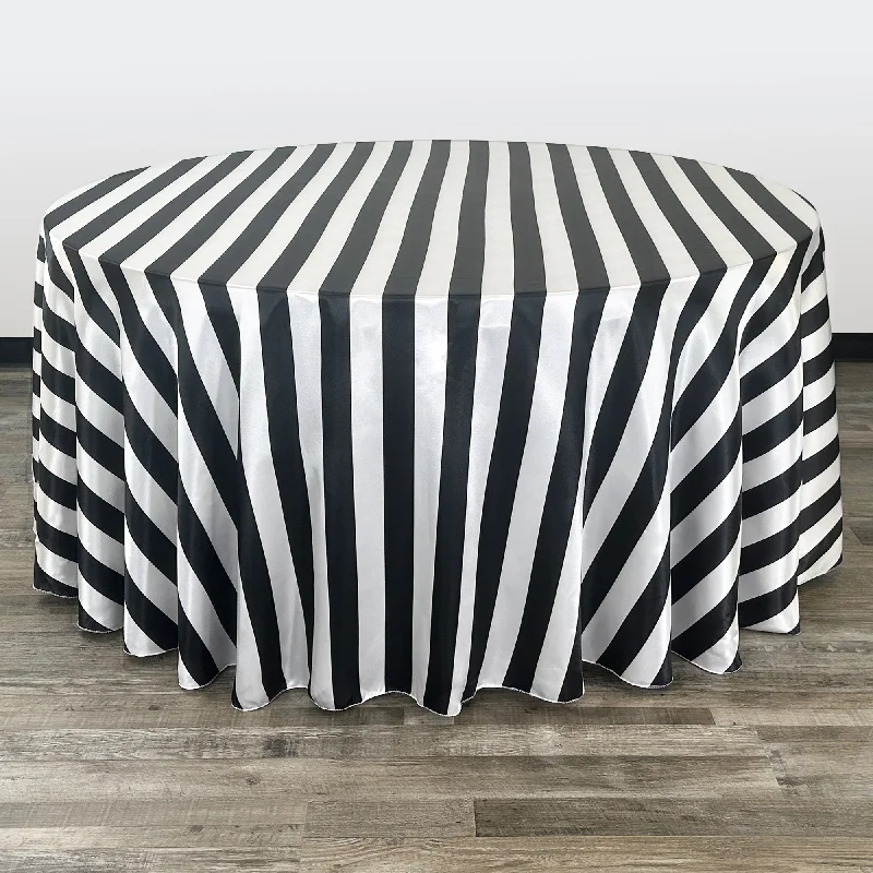 132 inch Satin Round Tablecloth Black/White Striped