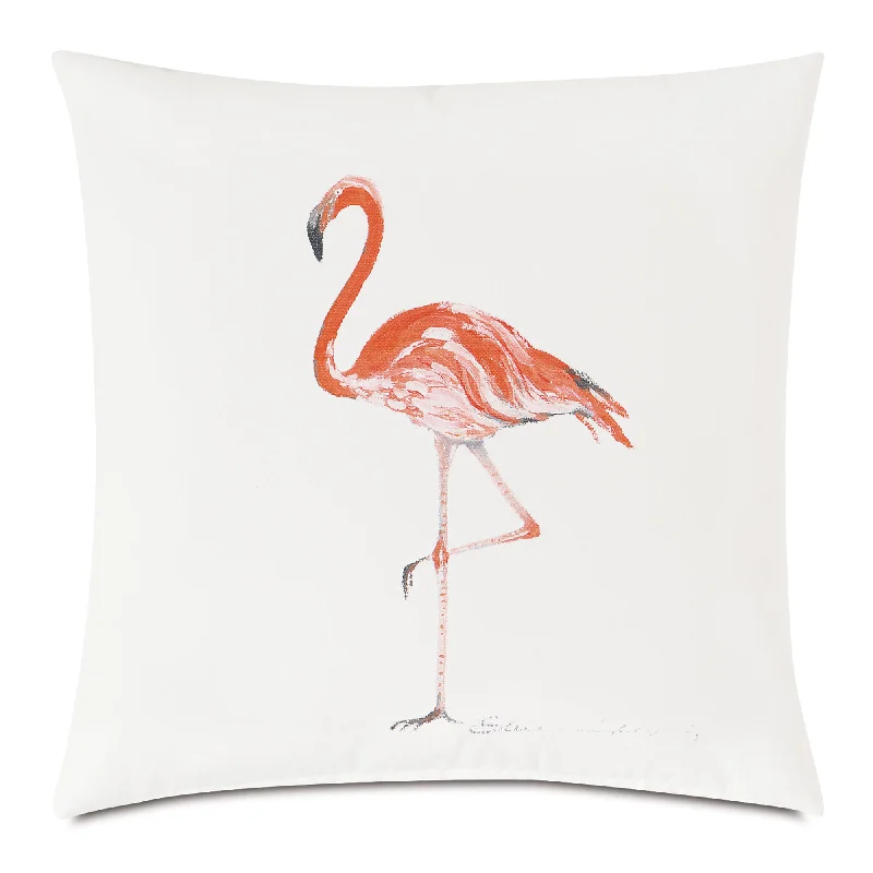 Pink Hand-Painted Flamingo Outdoor Throw Pillow Cover 18x18