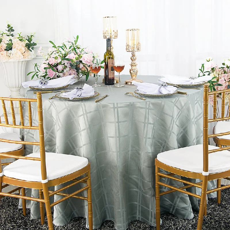 108" Seamless Round Plaid Jacquard Polyester (220 GSM) Tablecloth  - Silver (1pc)