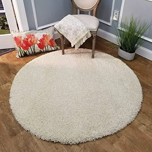 Quality Home Furnishing Carpet. Luxurious Soft Shag Collection Anti-SkidMoroccan Ogee Plush Area Rug Round (White, 2 x 2 feet)