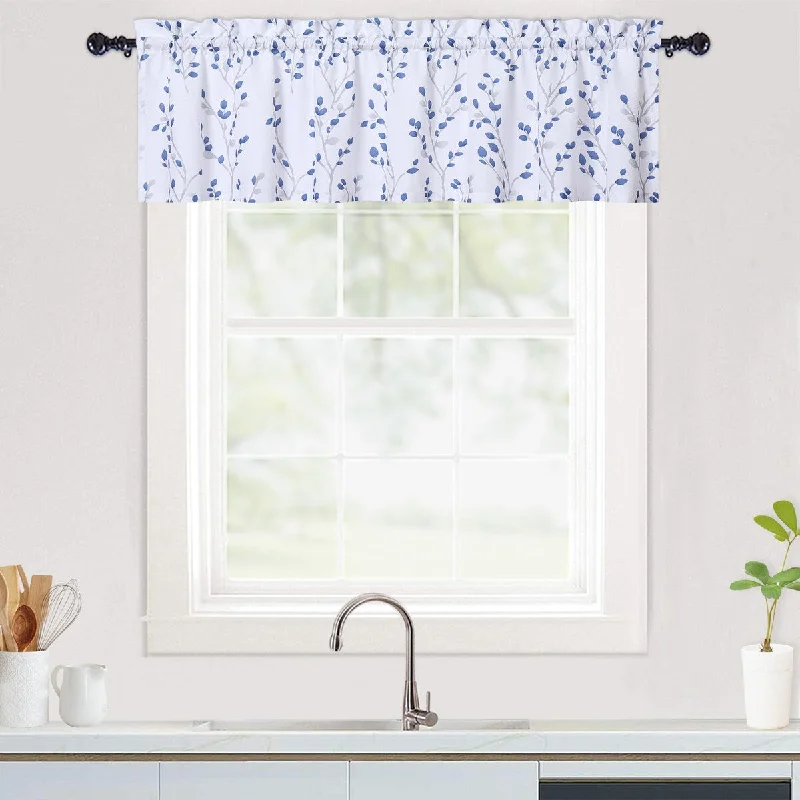 Leaf Print Embossed Microfiber Kitchen Tier Curtains or Valances