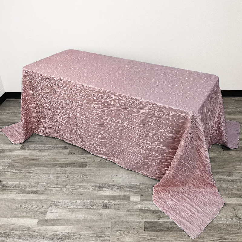 90 x 156 Inch Rectangular Crinkle Taffeta Tablecloth Dusty Rose