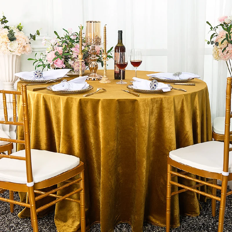 108" Round Seamless Italian Velvet Tablecloth - Gold (1pc)