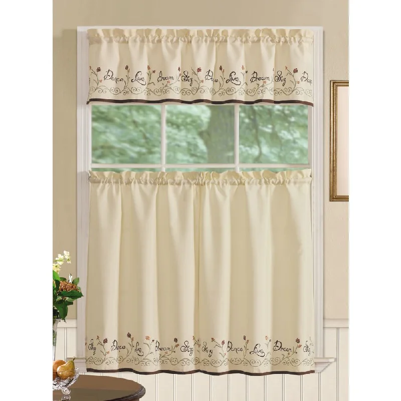 RT Designers Collection Dream Tier and Valance Kitchen Curtain Set