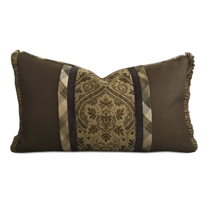 Olive Green Jacquard Welt Trim Throw Pillow Cover 13x22