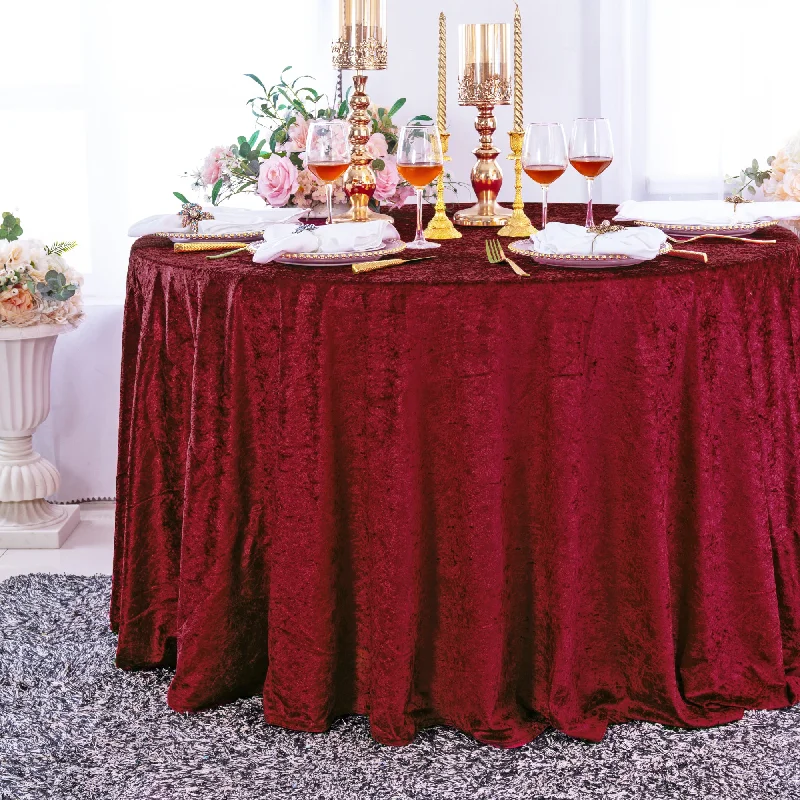 132" Round Ice Crushed Velvet (200 GSM) Tablecloth - Burgundy (1pc)