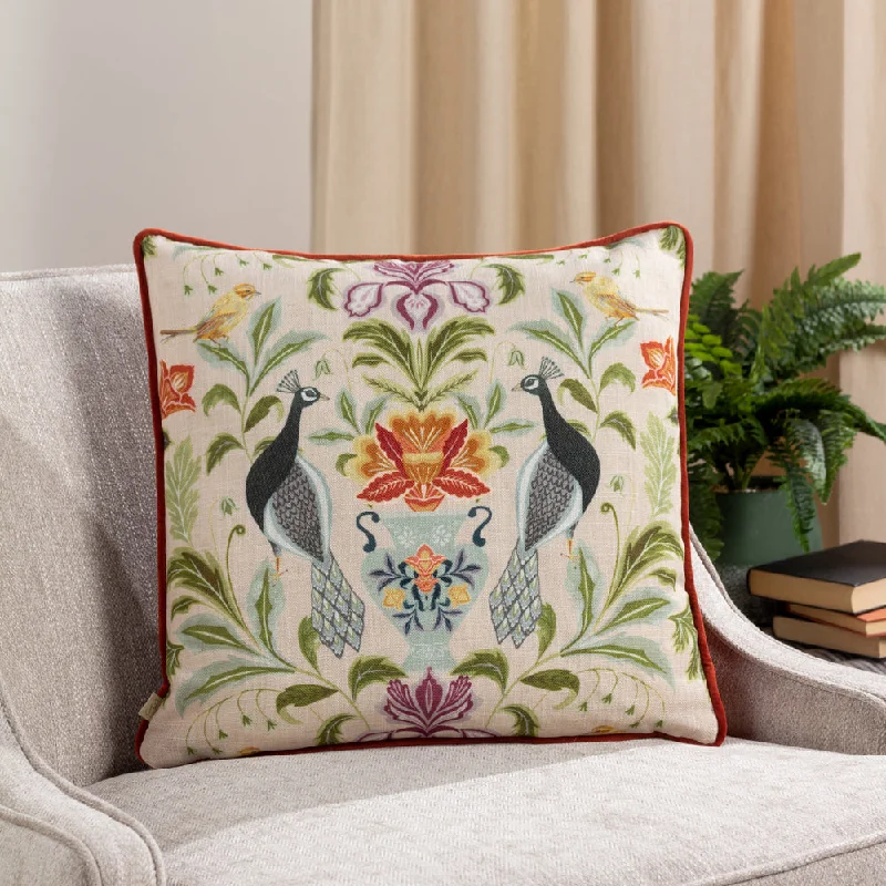 Chatsworth Peacock Piped Cushion Natural