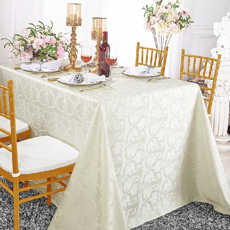 90"x156" Seamless Rectangular Versailles Chopin Damask Jacquard Polyester (220 GSM) Tablecloth - Ivory (1pc)