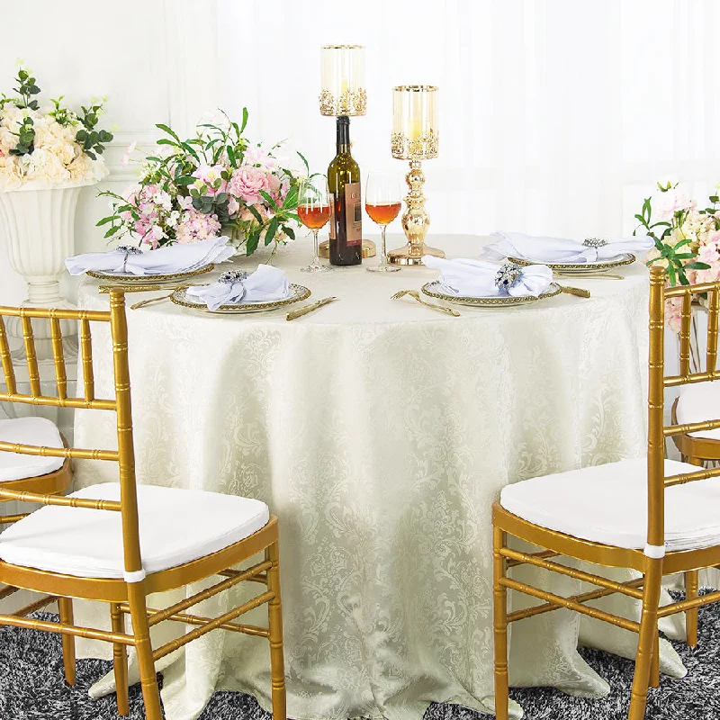 132" Seamless Round Floral Damask Jacquard Polyester (220 GSM) Tablecloth- Ivory (1pc)