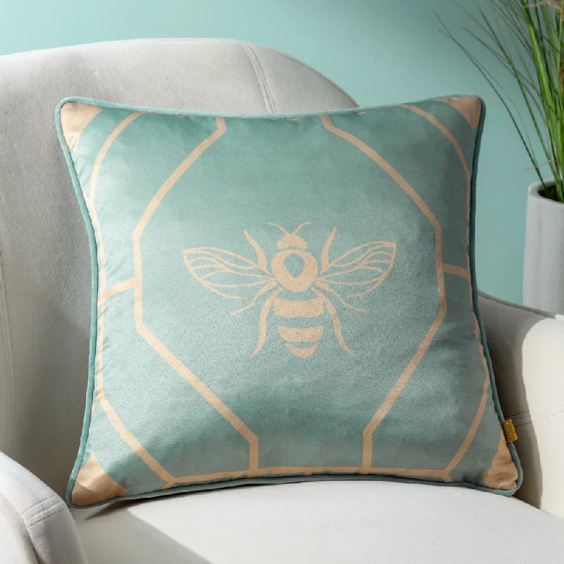 Bee Deco Geometric Cushion Eau de Nil