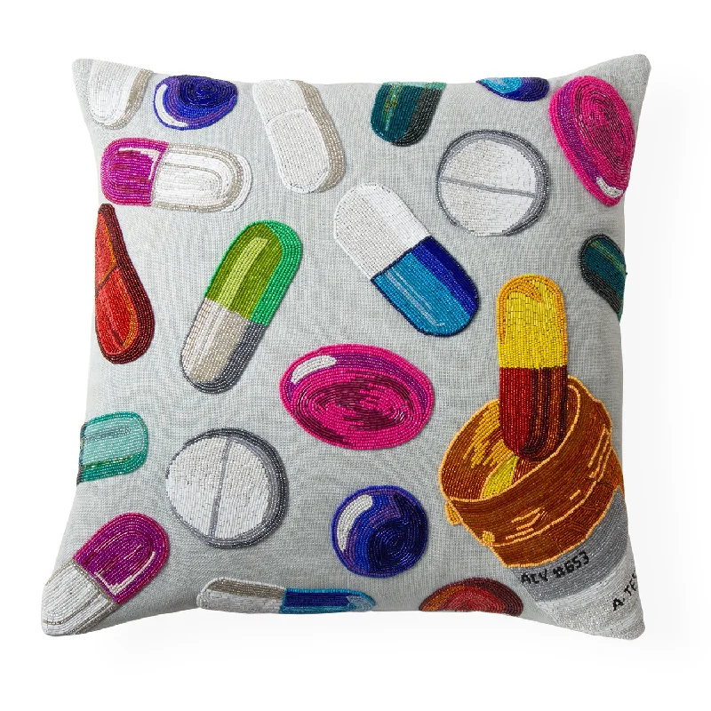 Happy Pills Beaded Pillow