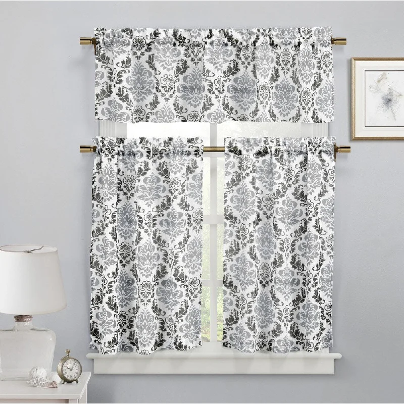 Duck River Melbourne Faux-linen Damask 3-piece Kitchen Curtain Set