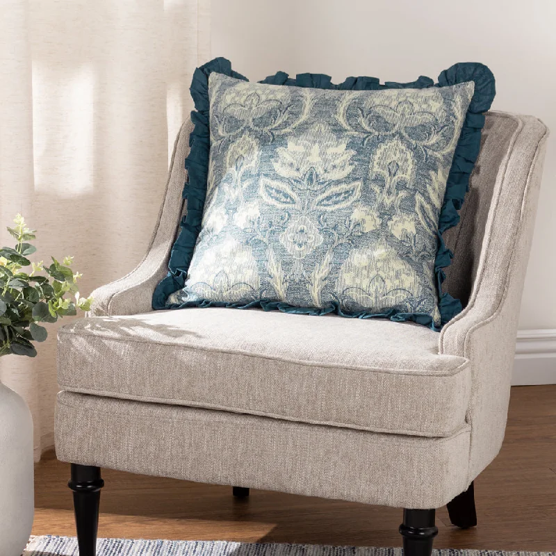 Kirkton Floral Pleat Fringe Cushion French Blue