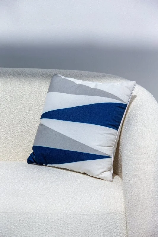 Blue, White & Grey Polyester Cushion Cover (45x45 CM)