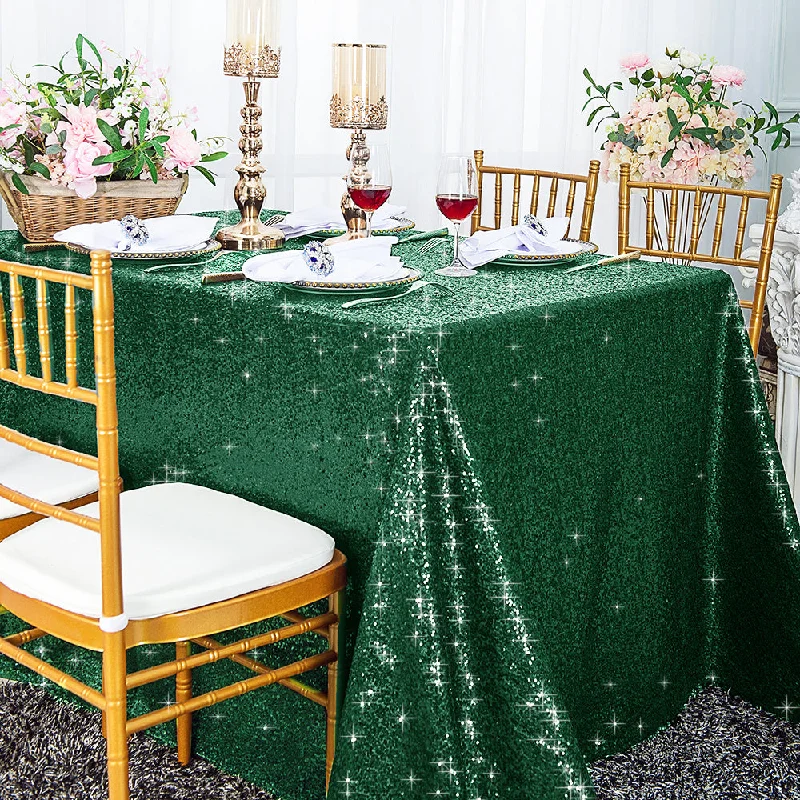 90"x132" Seamless Rectangular Sequin Taffeta Tablecloth - Hunter Green/Holly Green (1pc)