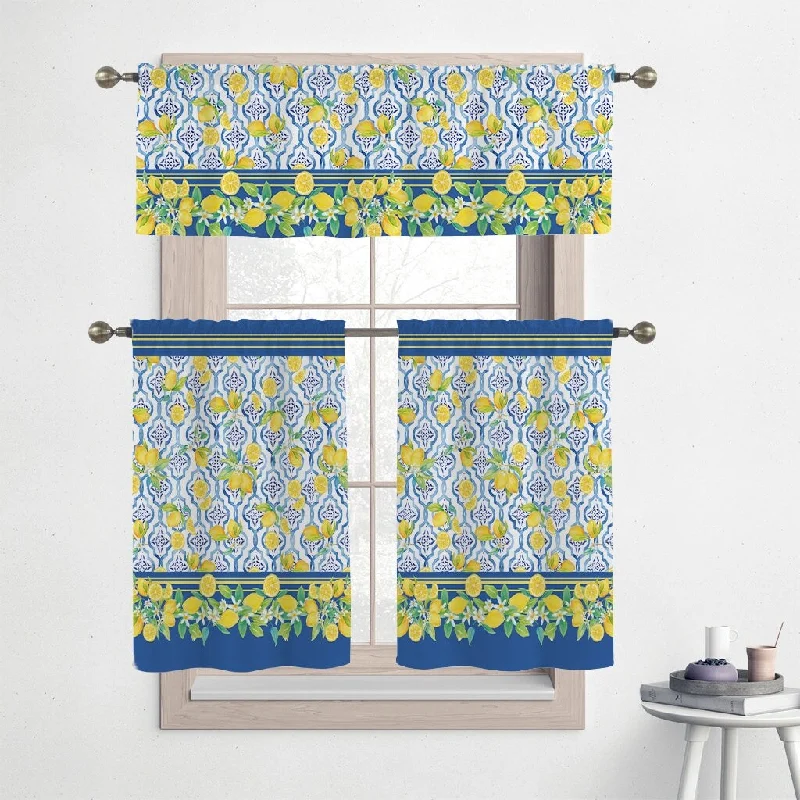 Laural Home Lovely Lemons 36" Kitchen Curtain Valance and Tier Set