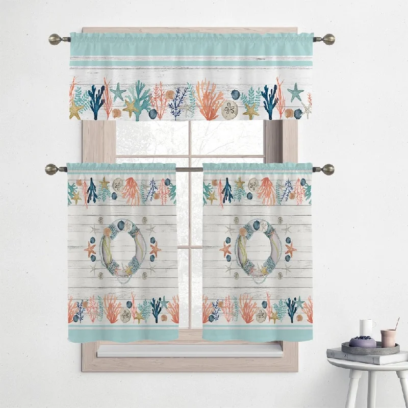 Laural Home Coastal Reef 36" Kitchen Curtain Valance and Tiers Set