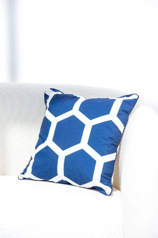 Blue & White Polyester Cushion Cover (45x45 CM)