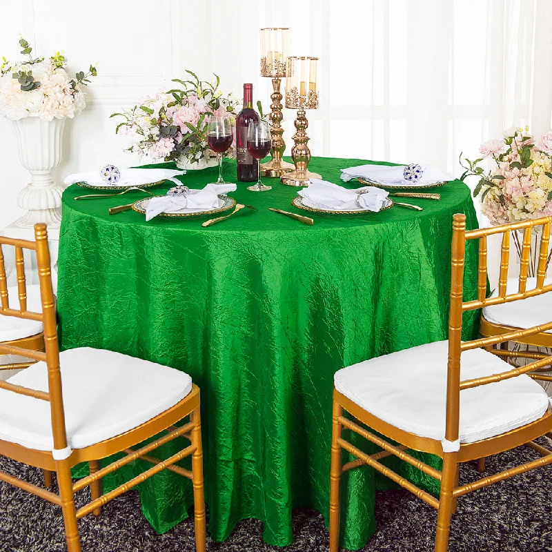 132" Round Crushed Taffeta Tablecloth - Emerald Green (1pc)