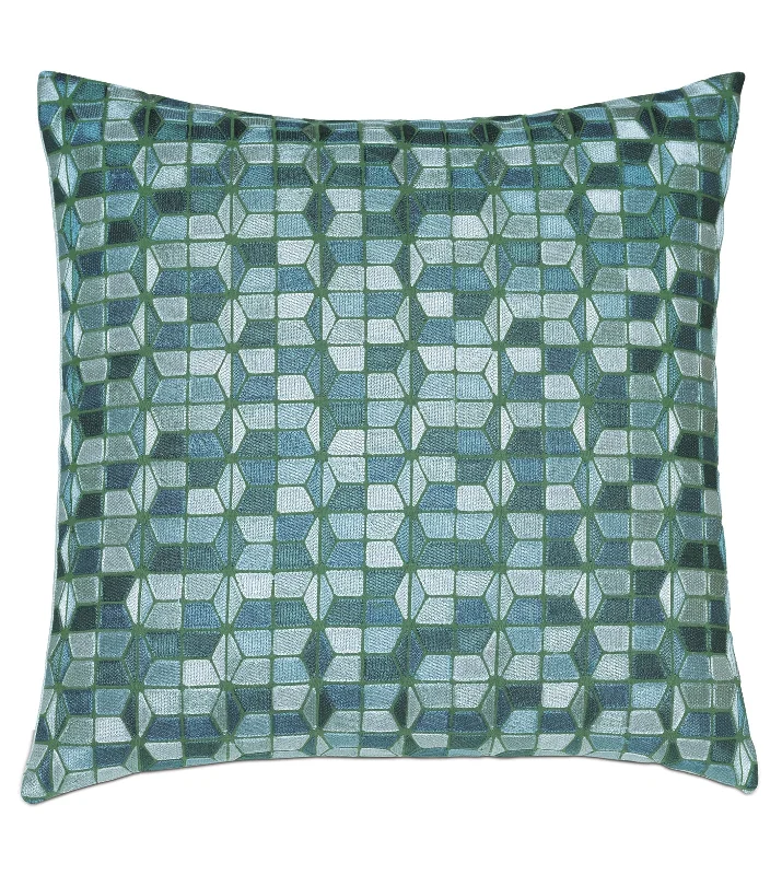 Labyrinth Teal Embroidered Throw Pillow Cover 22x22