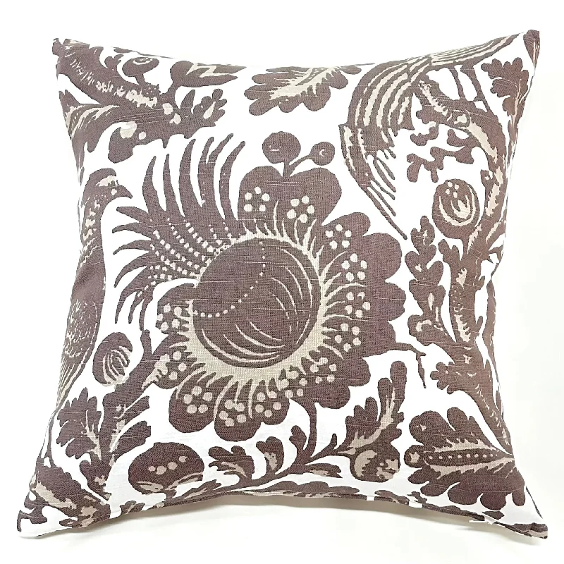 White/Brown Tropical Canvas Throw Pillow Cover 20x20