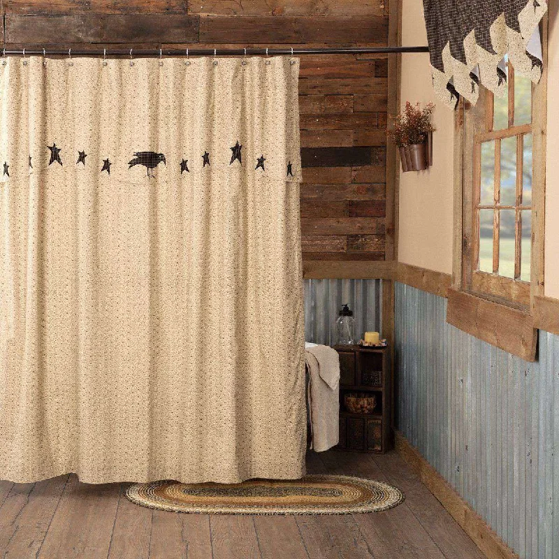 Kettle Grove Shower Curtain with Attached Applique Crow and Star Valance 72"x72"