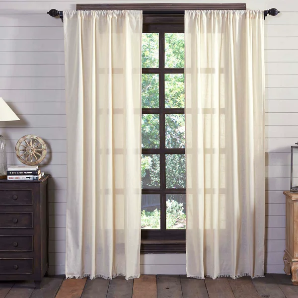 Natural Tobacco Cloth Fringed Curtains 8343