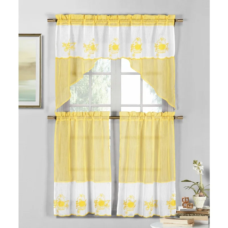 Duck River Jade Fruit Embellished Kitchen Curtain Set