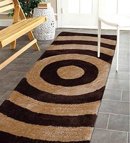 The Home Talk Modern Design Microfibre Polyester Shaggy Bedside Rug, Soft Carpet for Bedroom Living Room (50x150 cm, Beige Brown)