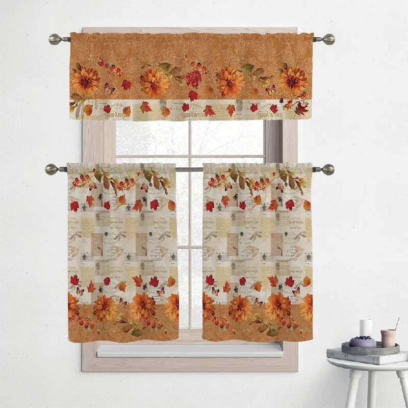 Laural Home Fall in Love 36" Kitchen Curtain Valance and Tier Set