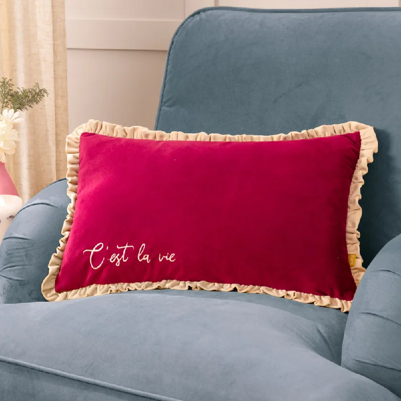 Cest La Vie Embroidered Cushion Berry