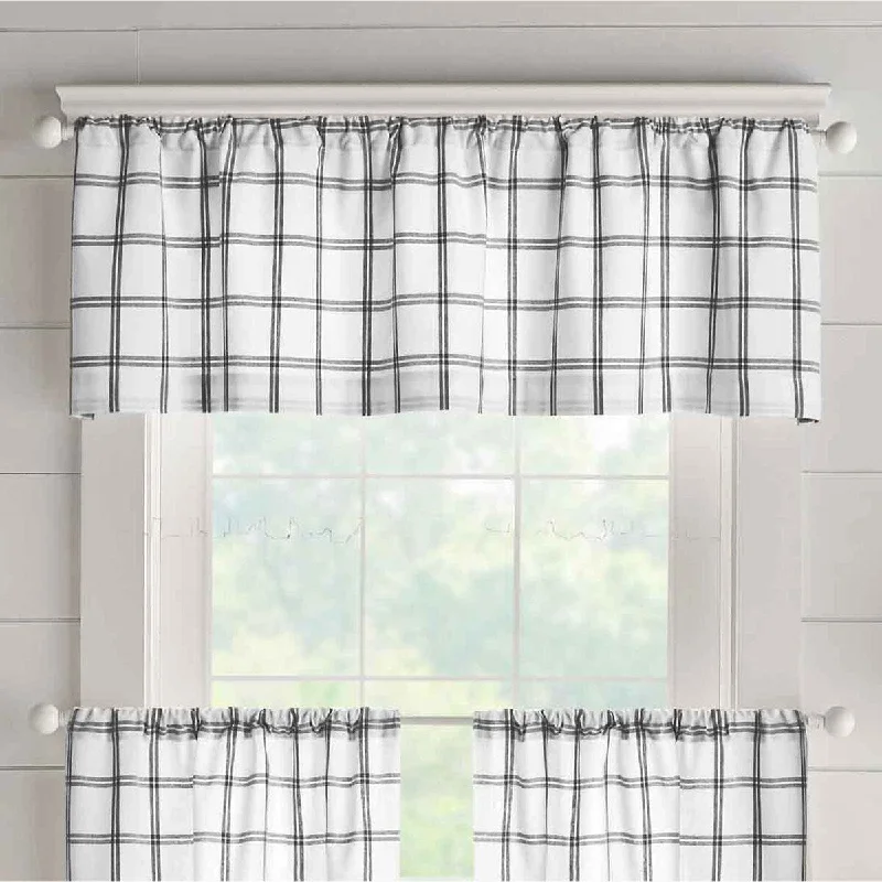 Farmhouse Living Double Windowpane Plaid Kitchen Curtain Valance