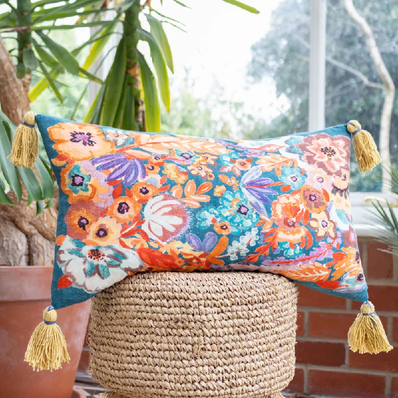 Traloa Floral Tasselled Cushion Orange