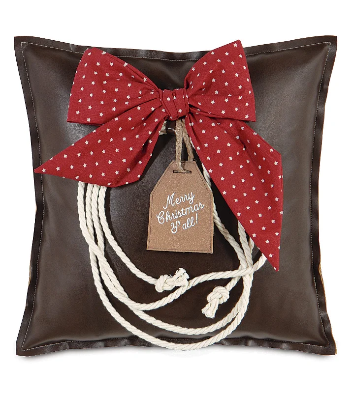 Brown Leather Christmas Lasso Throw Pillow Cover 20x20