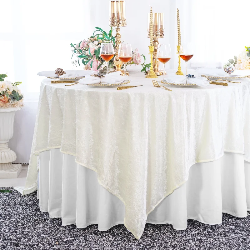 85"x85" Seamless Square Ice Crushed Velvet (200 GSM) Tablecloth/Table Overlay - Ivory (1pc)