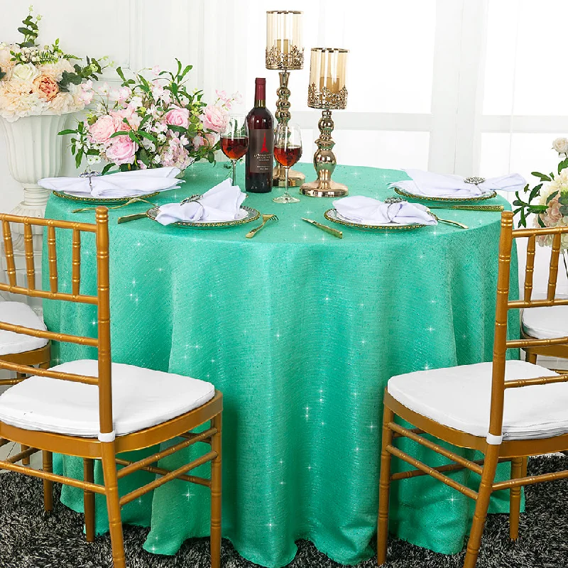 90" Seamless Round Sequin Paillette Poly Flax/Burlap Tablecloth - Tiff Blue/Aqua Blue (1pc)