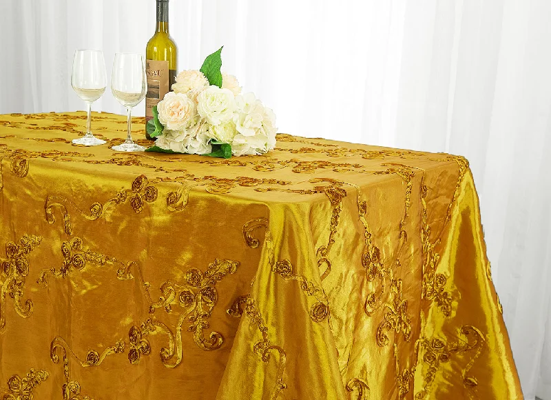 90"x156" Seamless Rectangular Ribbon Taffeta Tablecloth - Gold (1pc)