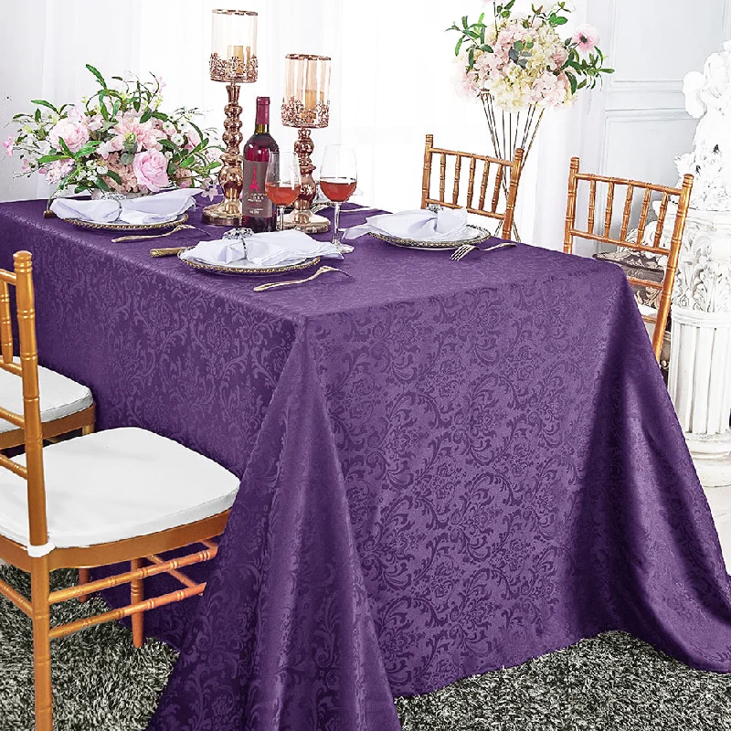 72"x120" Seamless Rectangular Floral Damask Jacquard Polyester (220 GSM) Tablecloth - Eggplant (1pc)