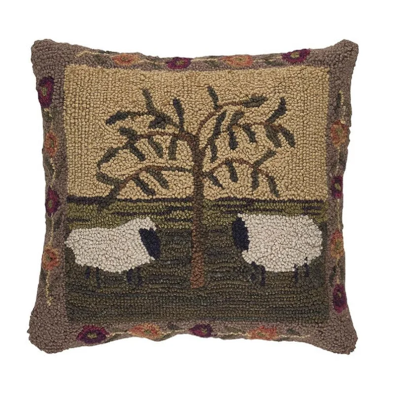 Willow & Sheep Hooked Pillow Set Down Feather Fill 18"x18" - Park Designs