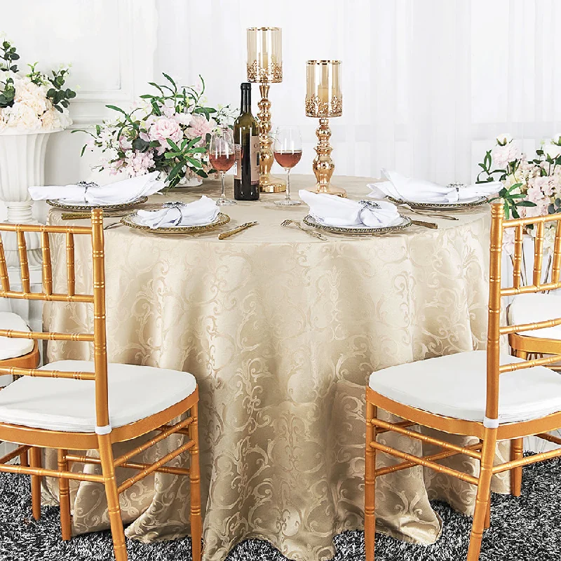 90" Seamless Round Versailles Chopin Damask Jacquard Polyester (220 GSM) Tablecloth - Champagne (1pc)