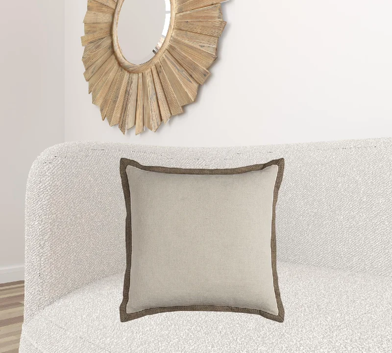 Ivory Beige and Natural Jute Throw Pillow