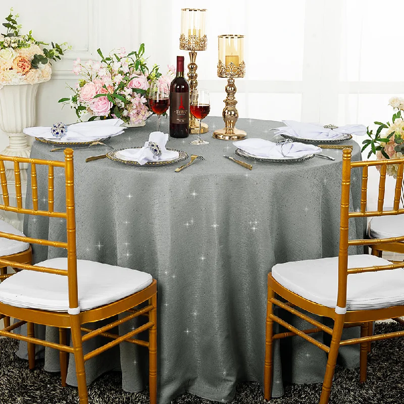 90" Seamless Round Sequin Paillette Poly Flax/Burlap Tablecloth - Silver (1pc)