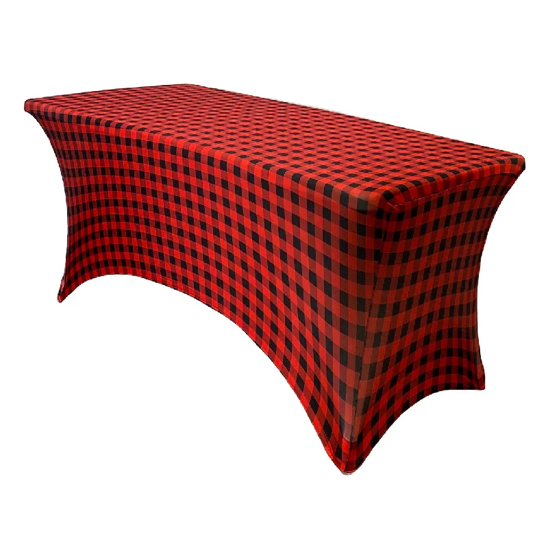 Stretch Spandex 6 Ft Rectangular Table Cover Red Buffalo Plaid